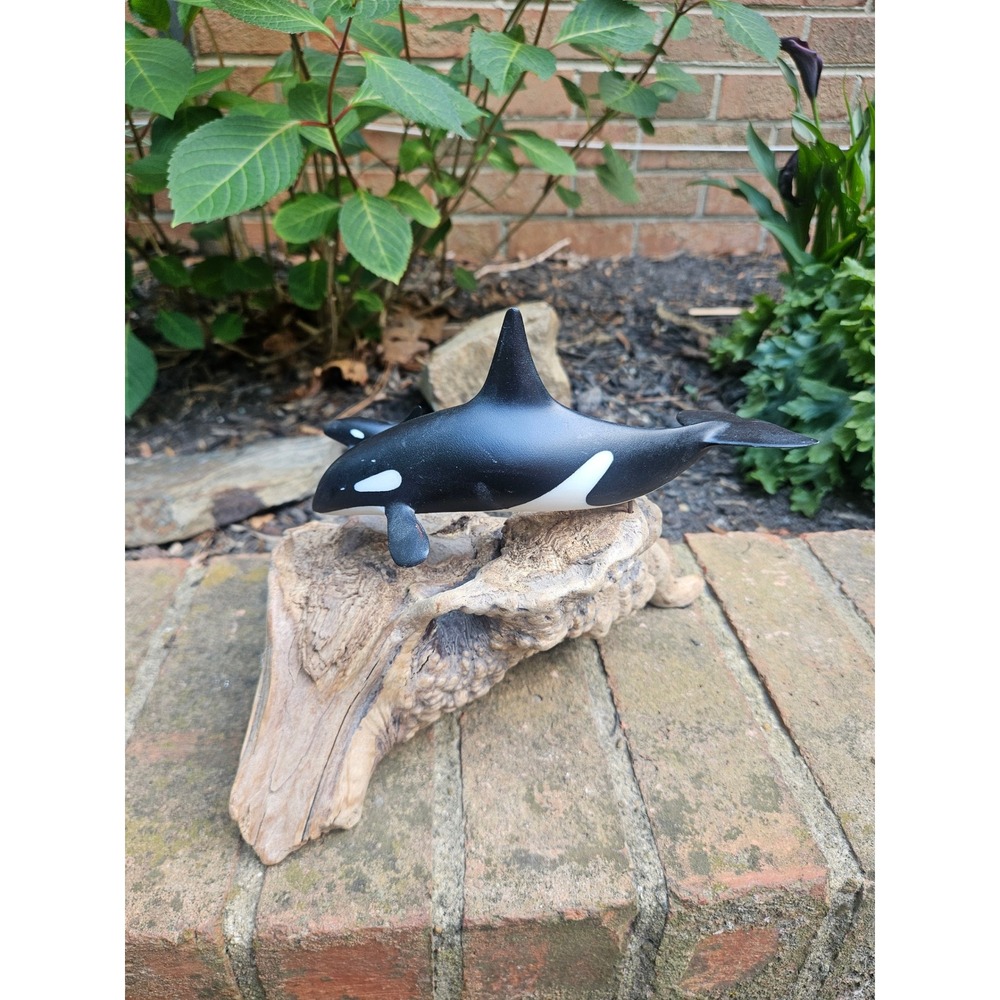 Vintage John Perry Orca Whale Mother & Calf Sculpture On Burl Wood - Picture 6 of 13